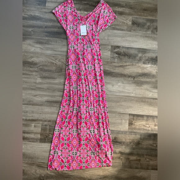Misa Los Angeles Carlotta Cutout Ruched Maxi Dress Pink Floral Size Medium $395 - Picture 5 of 8